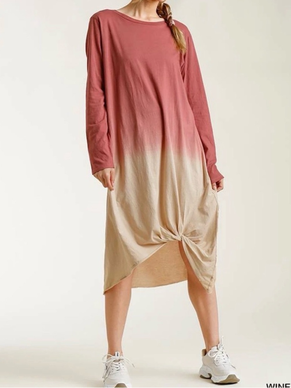 Umgee Rust and Cream Ombre Long Sleeve Dress